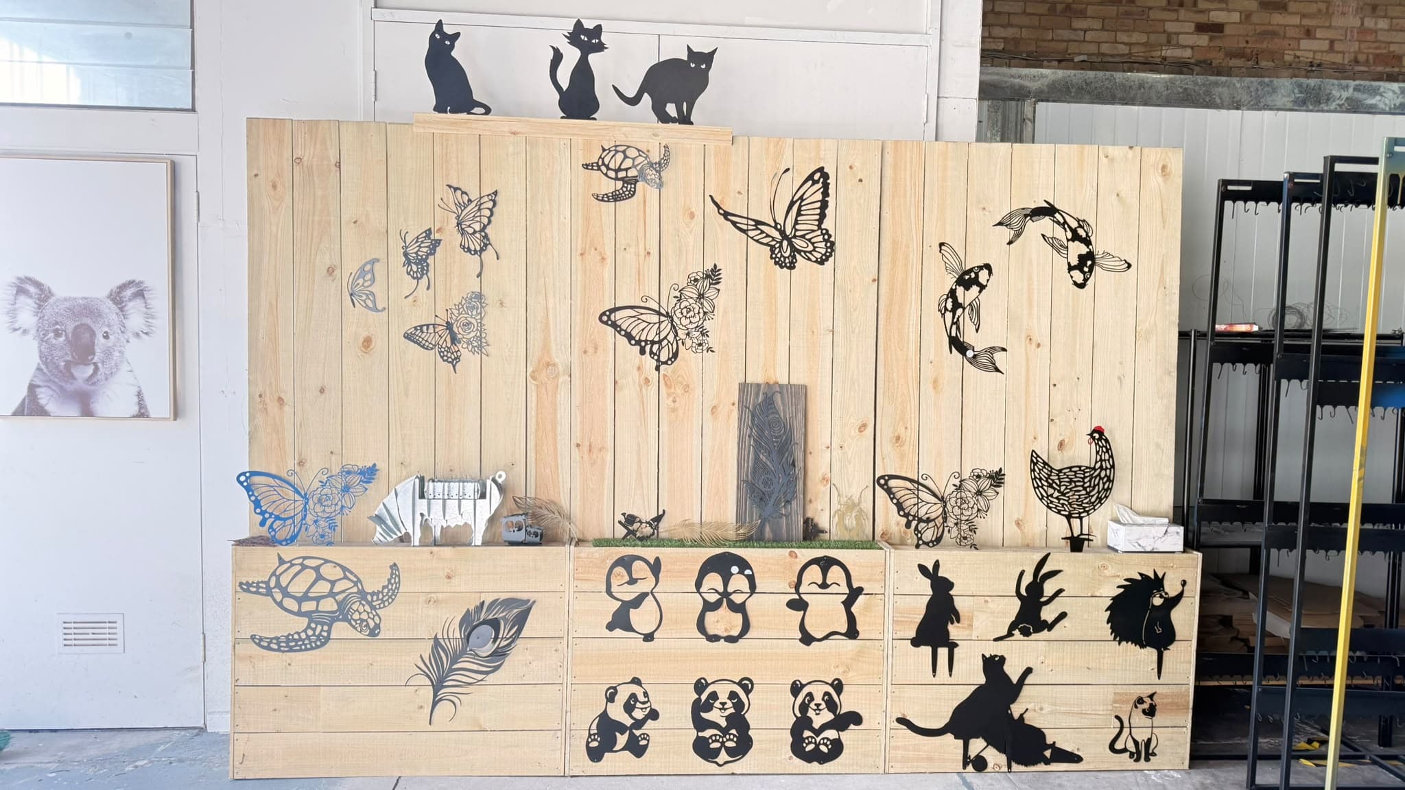 Powder-coated laser-cut metalwork on display at the Orion Metal Industries workshop in Moorabbin
